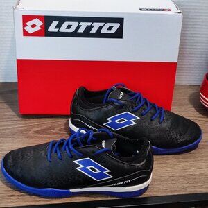 Lotto Swift Speed indoor soccer / sport shoes black with blue sole unisex size 4